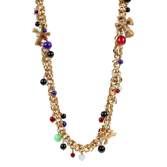 Chanel Runway Gold Chain and Gripoix Beaded Vintage Belt Necklace